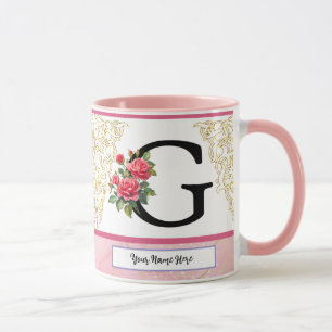 Floral Letter G Mug – Custom Name Monogram Cup