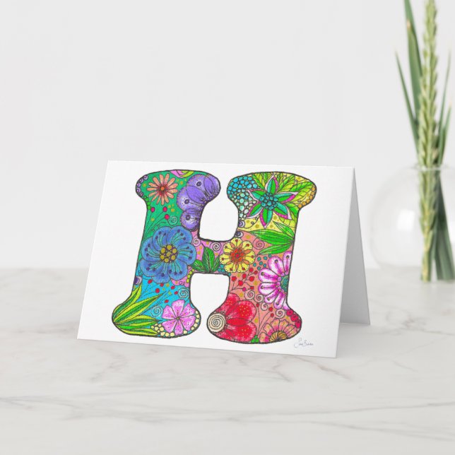 Floral Letter H Greeting Card - Blank Inside (Front)