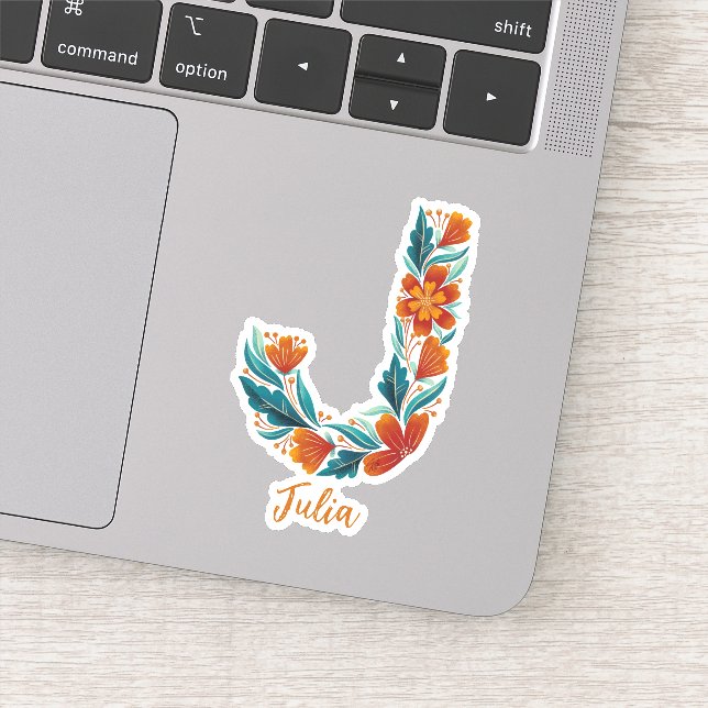 Floral letter J custom cut vinyl stickers (Detail)