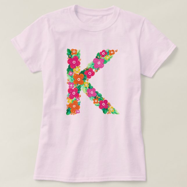 Floral letter K woman's basic T-shirt (Design Front)
