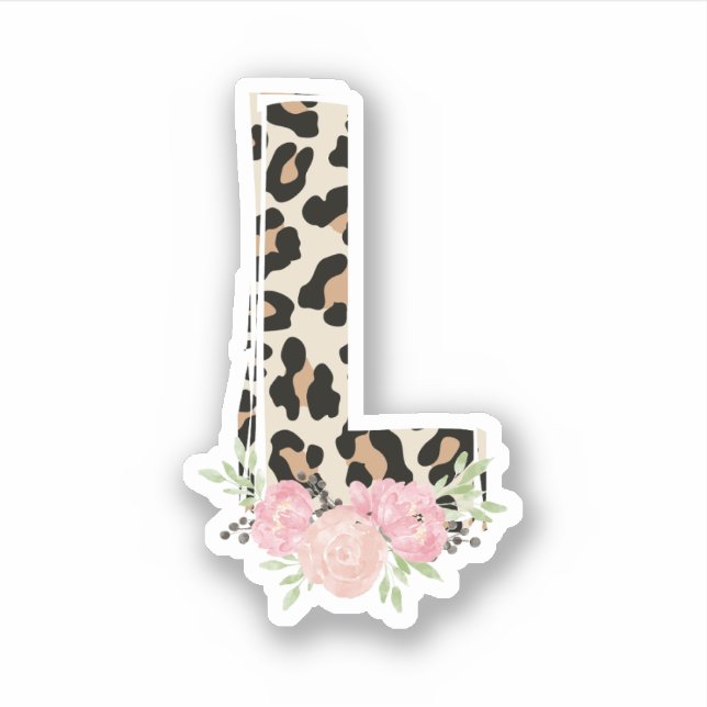 Floral Letter L Initial Name Leopard Cheetah Print (Front)