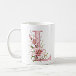 Floral Letter L Lily Flower Personalised Mug