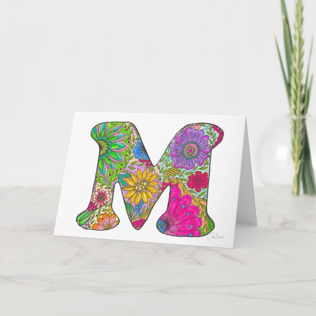 Floral Letter M Greeting Card - Blank Inside (Front)