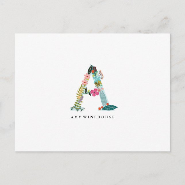 Floral Letter Monogram Initial - A - Flat Card (Front)