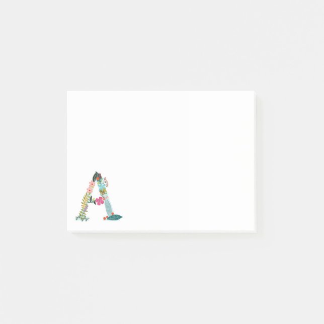 Floral Letter Monogram Initial - A Post-it Notes (Front)