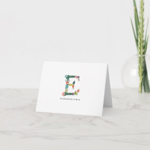 Floral Letter Monogram Initial - E - Folded Card