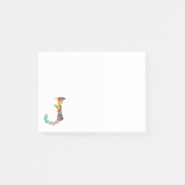 Floral Letter Monogram Initial - J - Post-it Notes (Front)