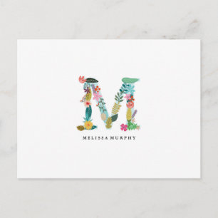 Floral Letter Monogram Initial - M - Flat Card