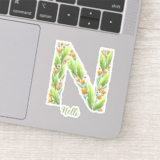 Floral letter N custom cut vinyl stickers