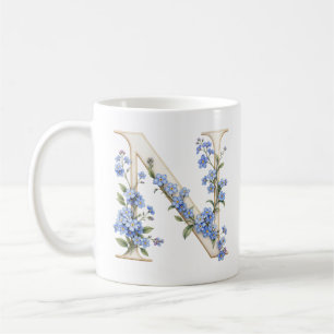 Floral Letter N Forget-Me-Not Flower Personalised Coffee Mug