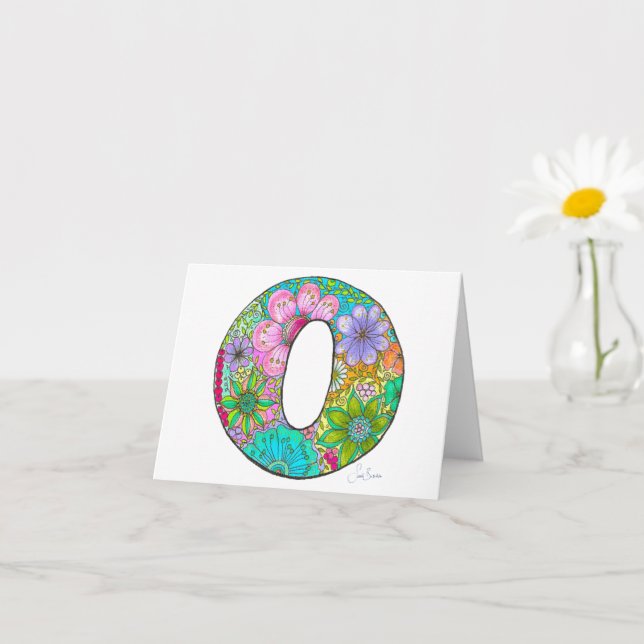 Floral Letter O Greeting Card - Blank Inside (Small Plant)