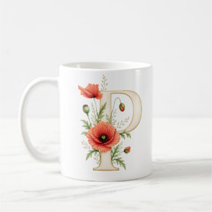 Floral Letter P Poppy Flower Flower Personalised Coffee Mug