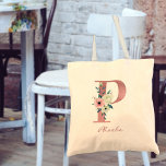 Floral Letter P Watercolor Pink and Ivory Bouquet Tote Bag<br><div class="desc">Personalized tote bag with your monogram - name and inital. The floral letter P is designed in rose pink glitter and decorated with a pink and ivory bouquet of watercolor flowers and greenery. The template is set up for you to add your name in dusty pink hand lettered script. A...</div>
