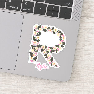 Floral letter R custom cut vinyl stickers