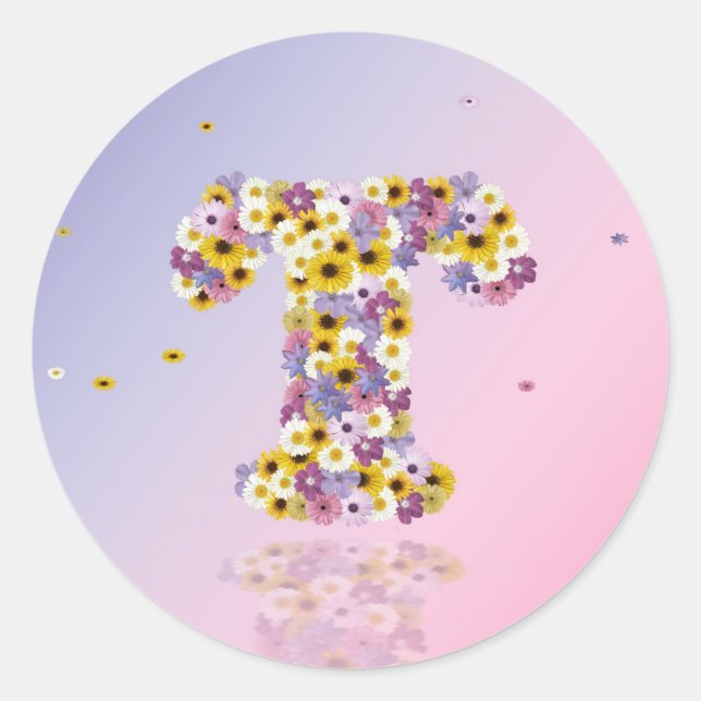 Floral letter T Classic Round Sticker (Front)