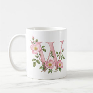 Floral Letter W Wild Rose Flower Personalised Mug