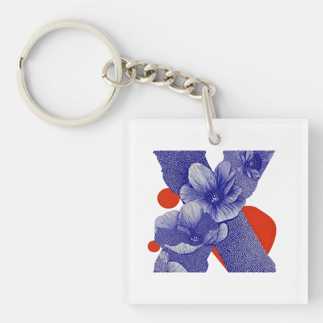 Floral Letter X – Bold Geometric Botanical Design Key Ring (Front)