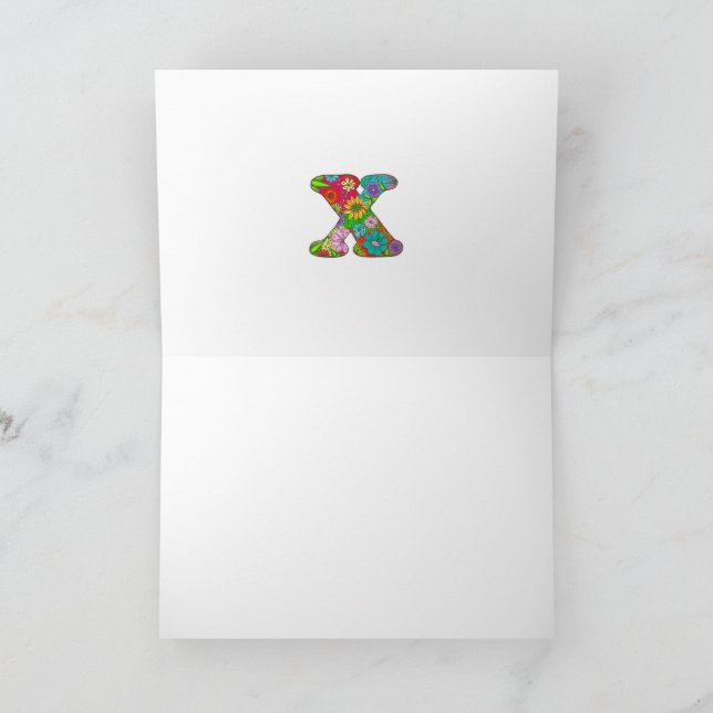 Floral Letter X Greeting Card - Blank Inside (Inside)