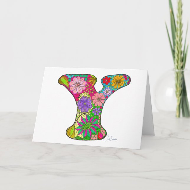Floral Letter Y Greeting Card - Blank Inside (Front)