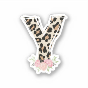 Floral Letter Y Initial Name Leopard Cheetah Print