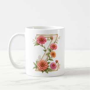 Floral Letter Z Zinnia Flower Personalised Mug