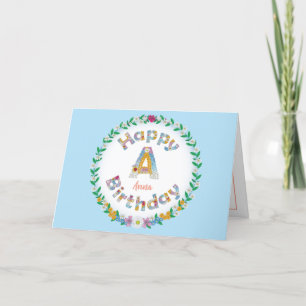 Floral letterA monogram Personalised Birthday Card