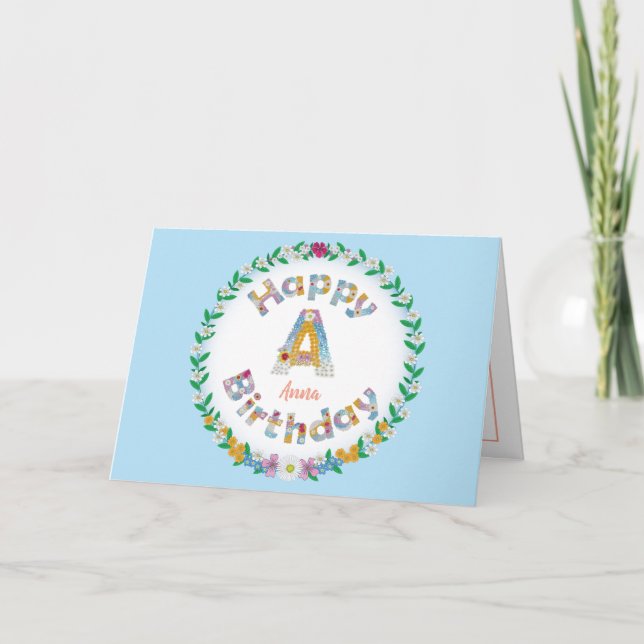 Floral letterA monogram Personalised Birthday Card (Front)