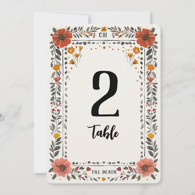 Floral Letterpress Table Number (Front)