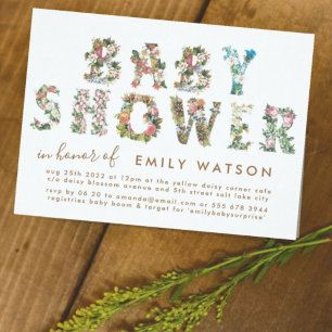 Floral Letters Boy or Girl Baby Shower Kraft Paper Invitation