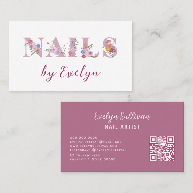 Floral Letters Nails Business Card (Front/Back)