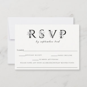 Floral Letters Wedding RSVP With Allergy Note Card