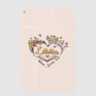 Floral Librarian Heart Golf Towel