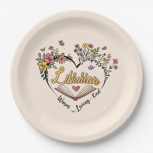 Floral Librarian Heart Paper Plate