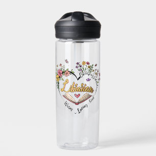 Floral Librarian Heart Water Bottle