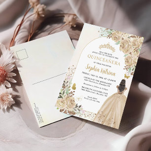 Floral Light Gold Princess Birthday Quinceanera Invitation Postcard