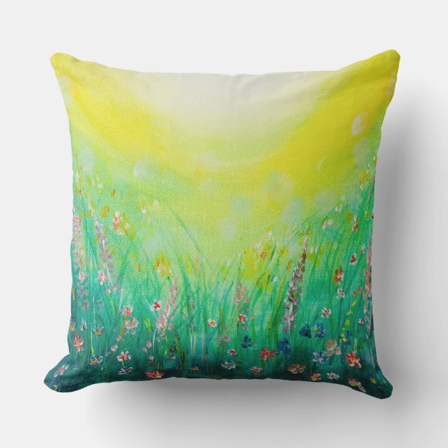 Floral light green wildflowers cushions (Front)