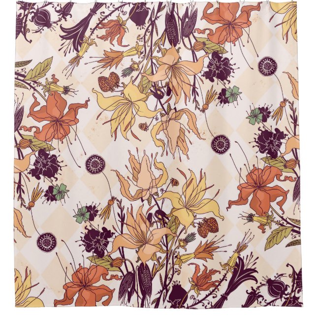 Floral Light Raster Illustration Shower Curtain (Front)