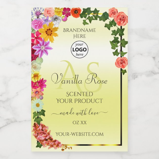 Floral Light Yellow Product Labels Monogram Logo (Single Label)