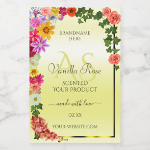 Floral Light Yellow Product Labels with Monogram