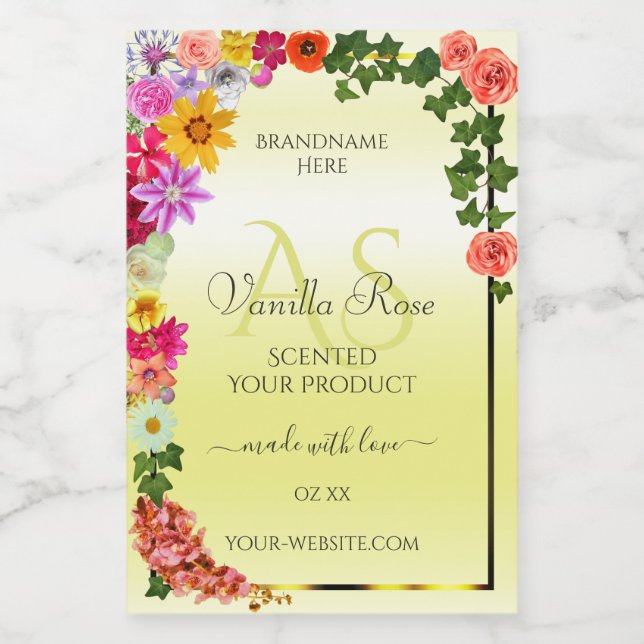 Floral Light Yellow Product Labels with Monogram (Single Label)