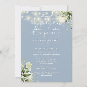 Floral Lights Blue Happily Ever After Wedding Invitation