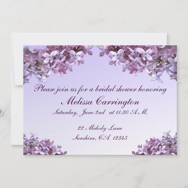 Floral Lilac Flowers Bridal Shower Invitation (Front)