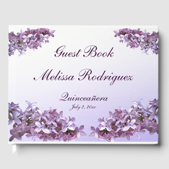 Floral Lilac Flowers Quinceanera Guest Book (Front)