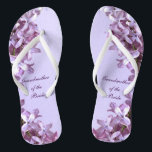 Floral Lilac Flowers Wedding Grandmother of Bride Jandals<br><div class="desc">Lilacs are the theme of these elegant floral Grandmother of the Bride wedding flip flops with pink and mauve lilac flowers on a purple background.  The text can be customised for your special occasion.</div>
