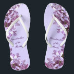 Floral Lilac Flowers Wedding Grandmother of Bride Jandals<br><div class="desc">Lilacs are the theme of these elegant floral Grandmother of the Bride wedding flip flops with pink and mauve lilac flowers on a purple background.  The text can be customised for your special occasion.</div>