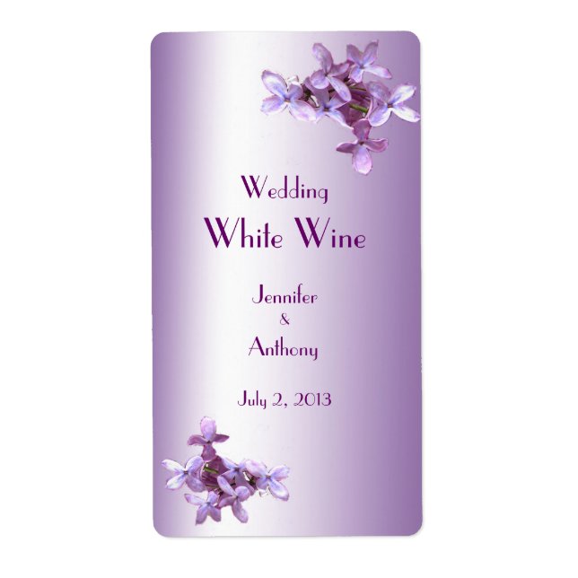 Floral Lilac Flowers Wedding White Wine Label (Front)