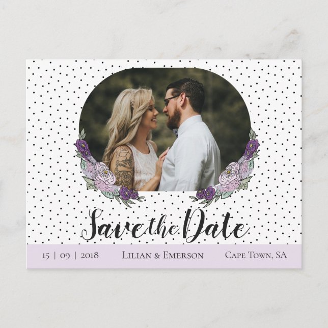 Floral Lilac & Lavender Custom Photo Save the Date Announcement Postcard (Front)