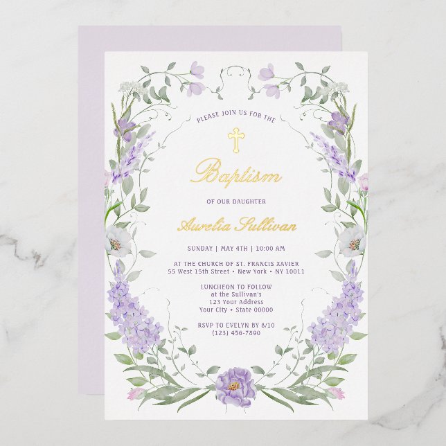 Floral Lilac Lavender Frame Baptism (Front/Back)