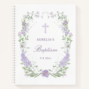 Floral Lilac Lavender Frame Baptism Guest Book