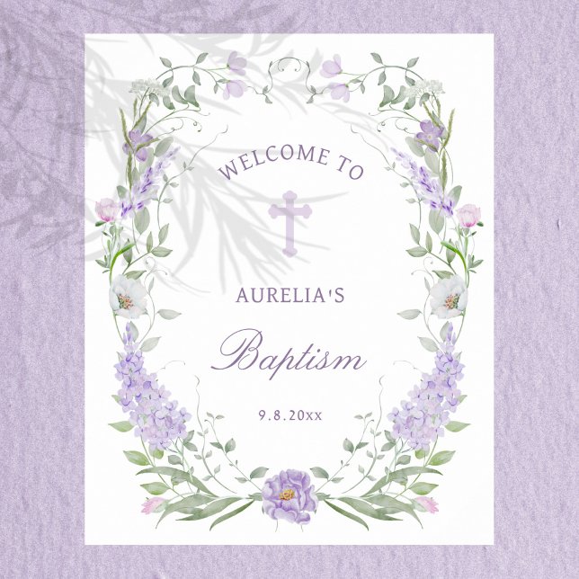 Floral Lilac Lavender Frame Baptism Welcome Poster (Creator Uploaded)